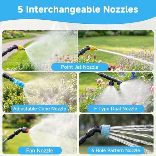 Battery Powered Garden Sprayer 2 Gallon, 7.4V Rechargeable Weed Sprayer with 3 Pressure Mode, 5 Spray Nozzles, Telescopic Wand, Battery Indicator, Adjustable Strap for Lawn Garden, Blue - color: Blue