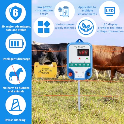 Electric Fence Charger for Livestock - 12 kV 3 Joules High-Power Electric Fence Energizer for Containing Pets Livestock and Preventing Wild Animals Intruding (7.08in)