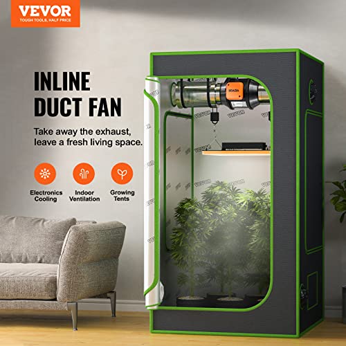 VEVOR Inline Duct Fan, 4-Inch 200 CFM with Variable Speed Controller, Quiet AC-Motor Ventilation Exhaust Fan for Cooling Booster, Grow Tents, Hydroponics - size: 4" Fan & Variable Speed Controller