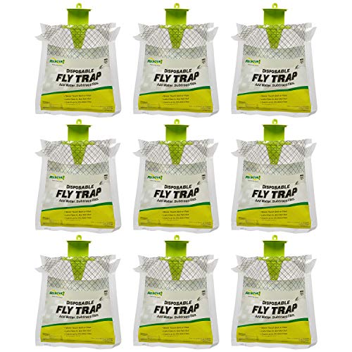 RESCUE! Outdoor Disposable Fly Trap – Hanging Fly Catcher with Attractant Bait, Fly Bag for Patio, Yard, Trash & Farm Areas – Easy-to-Use Outdoor Fly Control - 9 Traps