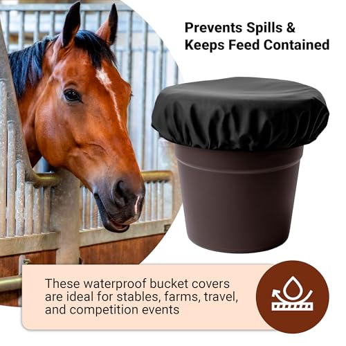 Horse Bucket Cover - Waterproof Bucket Cover for Feed Buckets for Horses, 210T Ripstop Polyester, Fits 2-5 Gallon (8-20 Quart), Cold-Flexible Daily-Use Cover (Black) - 1 pc - color: Black