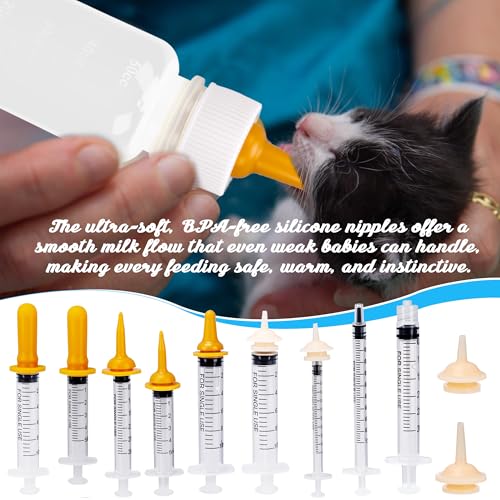 23 Pcs Pet Nursing Kit 50 ml Nursing Bottle Syringe Set with Nursing Nipples Measuring Cup and Cleaning Brush BPA-Free Nursing Supplies for Newborn Puppies Kittens