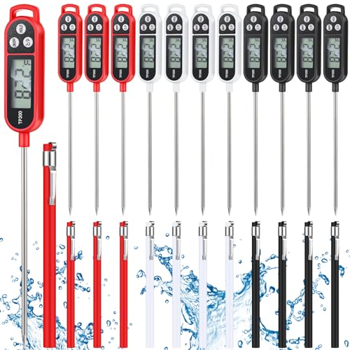 Copkim 12 Pcs Meat Food Thermometer Food with Probe | Water Liquid Instant Read Digital Thermometer Kitchen Cooking Supplies for Cooking BBQ Milk Yogurt - color: Black, White, Red