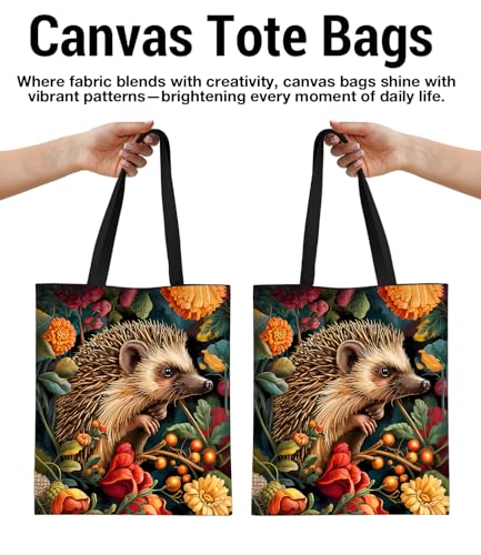 Vintage Botanical Animal Canvas Tote Bag for Women, Aesthetic Floral Animal Reusable Shoulder Bag for Shopping - color: 9