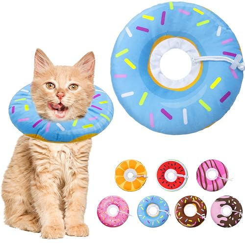 Seyezo Cat Cone Collar Soft, Adjustable Cat Recovery Collars, Donut Blue, S | Spay Cones to Stop Licking, Cute Donut E Collar After Surgery, Anti-Lick Wound Healing Elizabethan Collars for Kittens - color: Donut Blue, size: Small