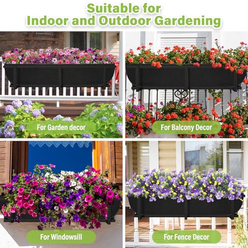 Riare 4 Pack 36 Inch Black Fabric Window Box Liners- Felt Square Trough Planter Basket Liners Replacement, Non-Woven Hanging Flower Plant Box Liner for Outdoor Plants Garden Fence- Avoid Birds Nesting