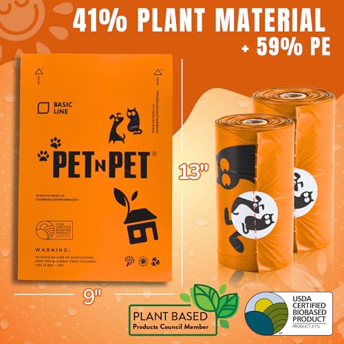 Pet N Pet Poop Bags for Dogs, 1080 Count, Plant Based, Unscented, Orange | 41%, 59% PE, Extra Thick, 9 x 13, Waste, Leak-Proof, Tear-Resistant, Easy-Tear Design, Durable, Reliable, dog waste bags - color: Orange - Unscented