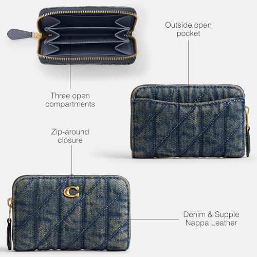 Coach Essential Small Zip Around Card Case with Quilting - color: Loved Denim Dark Indigo, size: One Size