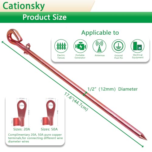 Portable Ground Rod - Copper plating Grounding Pin with Ground Wire Lug | Great for Electric Fences,Antennas,Satellite Dishes,Ground Post Pin,Tie Out Stake (Portable) - color: One grounding rod
