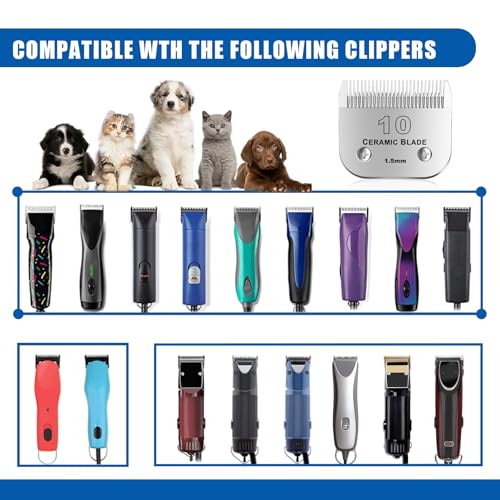 10# Detachable Pet Dog Grooming Clipper Ceramic Blade,Compatible with Andis Size 10 Cut Length 1/16"(1.5mm),Compatible with andis/wahl/Oster Dog Clippers 2PCS - color: Silvery-1