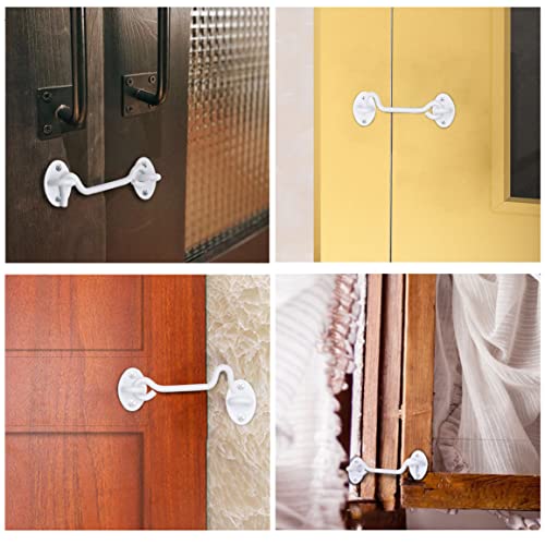 Eco-Fused 4-inch Heavy Duty Hook and Eye Latch - 2X Barn Door Lock (White), 8X Mounting Screws - Powder Coated Stainless Steel Hooks for Door, Windows, Sheds, Fences, Gates, Closets, Cabinets - color: 2 sets: 4 inch - White
