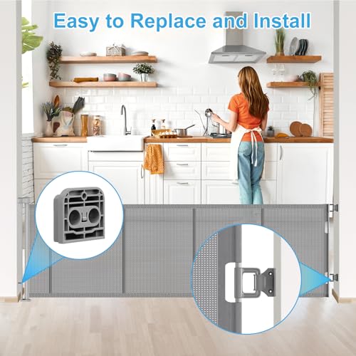 EZIGO Retractable Baby Gates Replacement Parts for 150/180/200'' Dog Gate | Full Set Wall Mounting Accessories Including Brackets, Latches, Screws for Extra Wide Baby Gate Retractable Dog Gate, Gray - color: Gray, size: Large