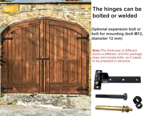 13" Heavy Duty Strap Gate Hinges,900LBS Load Capacity,Thickened Solid Steel | 2Pcs Built-in Ball Bearing T Hinge for Smooth Swing,Bolt or Weld-On Wooden/Metal Gate,Garden Fence Shed Barn Gate(Patent) - size: Large-L