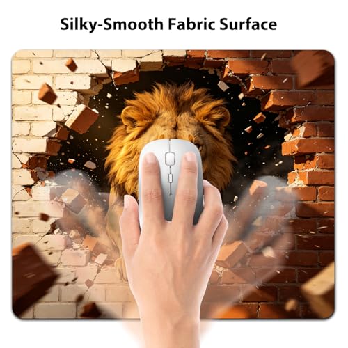 Powerful Lion Breaking Through Brick Wall Mouse Pad 9.5" x 7.9", 3D Effect Wildlife Cute Desk Mat, Bold Art - color: 3D Effect Wildlife