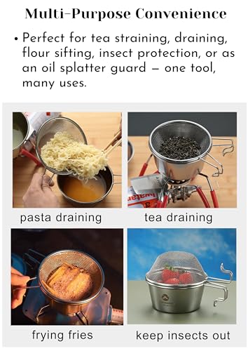 CAMPINGMOON 2 Pack 310ml Camping Colander 304 Stainless Steel Small Food Strainer with Handle Stackable Sierra Cup Mesh Sieve Rice Noodles Backpacking Outdoor Cookware S-213-2P