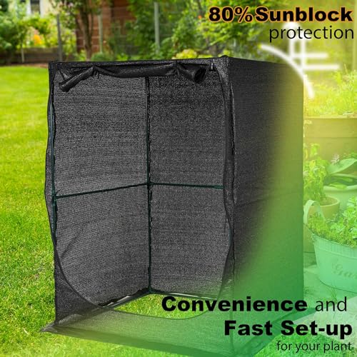 Portable Large 4'x4' Sunshade Cloth Gardening Net,Easy Set up Crops Shade Net 5.7FT Tall Cover, UV Resistant Plant 80% Sunblock for Vegetables,Fruits and Mini Flower Pot with Stakes - size: 4X4X5.74FT