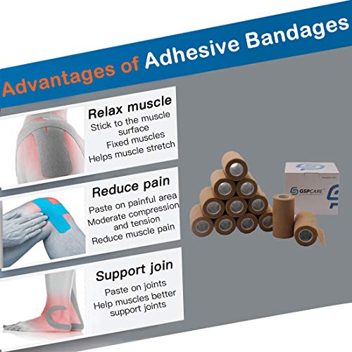 Self Adherent Cohesive Wrap Bandages 12 Count 4" x 5 Yards, Self Adhesive Non Woven Bandage Rolls（Skin Color） - size: 12 Count (Pack of 1)
