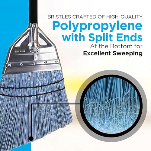 Fuller Brush Angle Broom – Heavy Duty Broom with Split End Bristles, Steel Handle, Indoor/Outdoor Floor Sweeper for Home, Garage, Patio