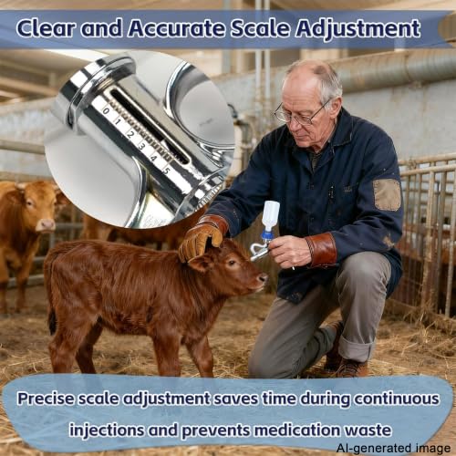 5ml Stainless Steel Livestock Syringe Adjustable Injection Gun with Needle | Multi-Use for Cattle Horse Sheep Pig & Poultry