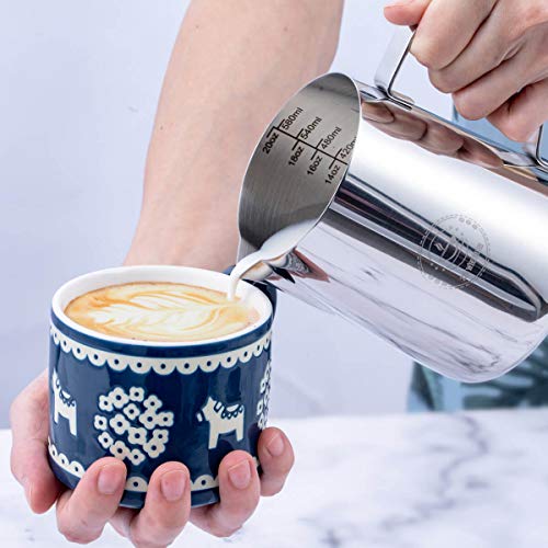 20oz Milk Frothing Pitcher, Stainless Steel Espresso Steamer Frother Cup | 600ml metal jug includes professional latte art decorating pen; top barista accessories for perfect coffee cappuccino making - color: Stainless Steel 20 Oz