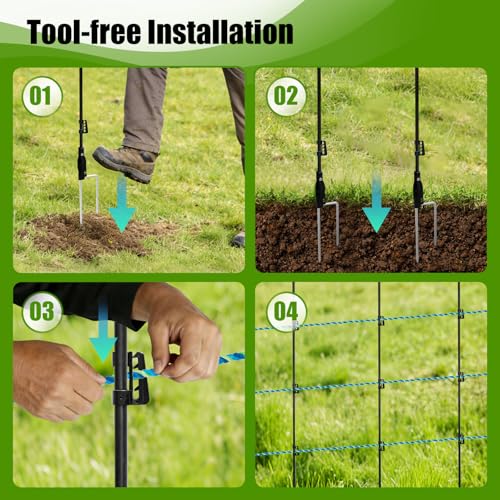 57 Inch / 4.8Ft Fiberglass Electric Fence Posts, 48 Pack with Double Spikes & 192 Clips - Heavy Duty Farm Garden Livestock Fencing | Holds Wire/Tape/Rope - color: Black, size: 57" 48 Posts-192 Clips