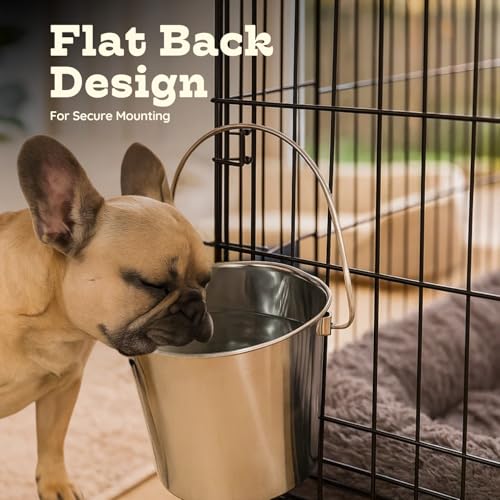 4 quart Stainless Steel Flat Side Bucket | 1 gal Durable Heavy Duty Food & Water Feeding Pails for Birds Dogs Cats Goat | Fits kennels Cages Critter Crates Hanging Pet Pail | Multipurpose - size: 4 Quarts