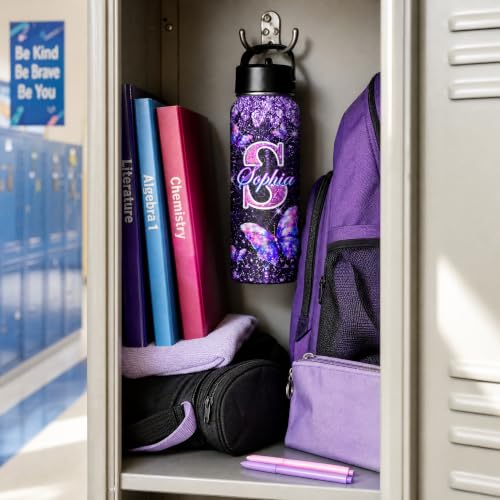 Personalized Butterfly Water Bottle for Girls with Name | 18oz, Stainless Steel, With Straw, Back to School Birthday Gift - color: Color 10