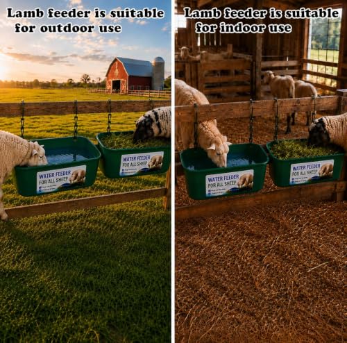 2 Pack Hanging Goat Feeder and Water Trough, Fence Mounted Feeder for Goats, Sheep and Lambs, Lamb Feeder, Large Capacity Livestock Feeding Container, Easy Install Farm Feeder