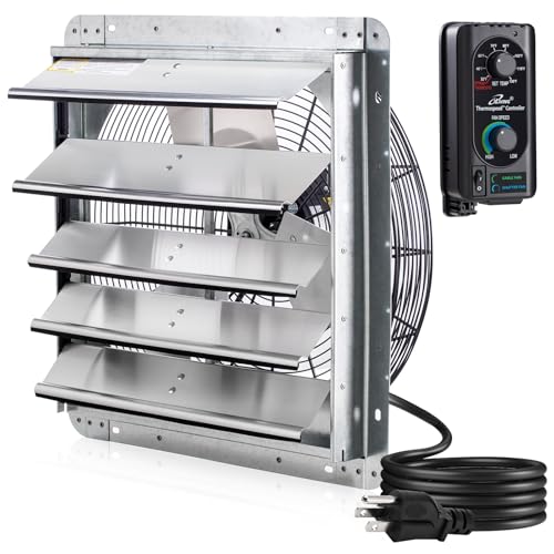 iLIVING 18" Wall Mounted Shutter Exhaust Fan, Automatic Shutter, with Thermostat and Variable Speed controller, 0.85A, 1736 CFM, 2600 SQF Coverage Area Silver (ILG8SF18V-ST) - size: 18"