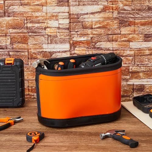 Oval Hard Bucket Tool Organizer, Utility Plastic 14 Pocket Polypropylene Tool Bucket Bag with Hook and Drain Holes for Home Garage Light Trade Lineman Tools, Without Stand - style: Classic