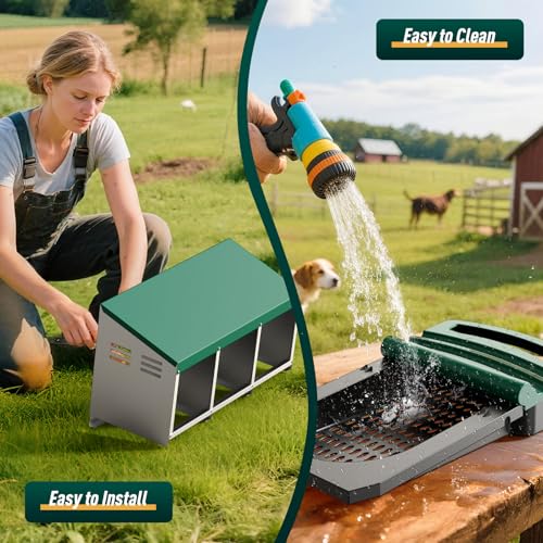 Chicken Nesting Boxes, Roll Away Laying Nest Box for Hens, 3 Compartments | Rollout design with removable drawer for easy egg collection and cleaning, built with durable galvanized steel, Green - color: Green