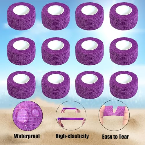 12 Pack Self Adhesive Wrap Bandage - Vet Wrap for Pets, Stretch Self-Adherent Cohesive Tape Breathable Athletic Tape Rolls (1 Inches x 5 Yards Each, Purple) - color: Purple