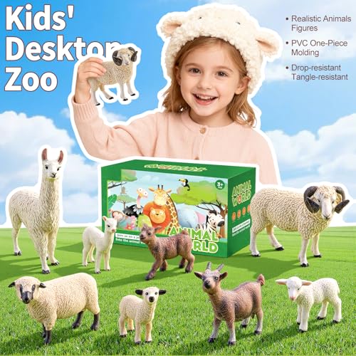 8PCS Realistic Sheep Goat Figurines Alpaca Figures Llama Figurines | Solid Farm Animals Toys for Toddlers 3-5, Educational Animal Family Set for Kids, Cake Toppers Party Favors for Boys Girls - style: Sheep Goat Alpaca