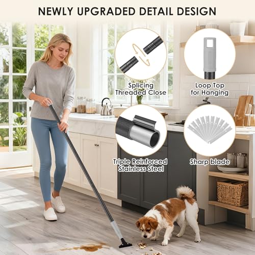 Heavy-Duty Floor Scraper, 4-Inch Razor Blade Scraper Tool, 36-Inch Long Handle, Includes 10 Extra Metal Blades, Paint Scraper for Cleaning Wall, Glass, Adhesives, Chewing Gum, Ceiling - size: 36in