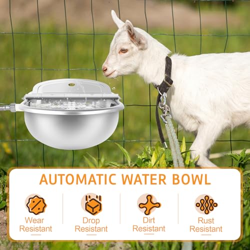 MYFAMIREA Automatic Animal Drinking Water Bowl Stainless Steel Waterer Feeder Farm Dog Dispenser Kit Self Filling for Livestock Horse Goat Water Trough with Float Valve Drain Hole Hose Adapter Bolts - size: 1 PCS