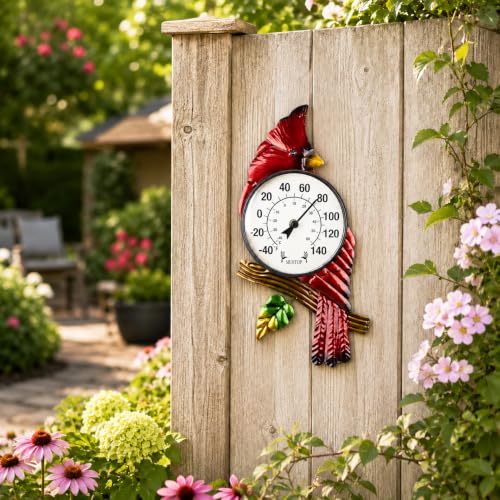 Outdoor Thermometer, Cardinal Thermometer for Patio, Yard, Garden | Large Number Wall Mounted No Battery Needed Waterproof