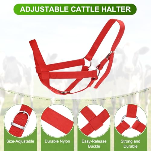 M METERXITY 1-Pack Adjustable Cattle Cow Calf Halter, 13.78"-17.7" Nylon Livestock Cow Halter for Miniature Horse/Donkey/Goat/Cattle [Red] - color: Red