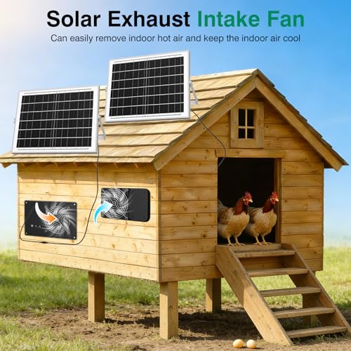 Solar Fan with Battery & Timer for Chicken Coop, Greenhouse & Shed | 25W 3500RPM High-Speed Solar Exhaust Fan, Low Noise Waterproof Solar Powered Fan for Outdoor - size: 11 inches