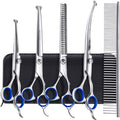 Gimars Titanium Coated Professional 6 in 1 4CR Stainless Steel Dog Grooming Scissors with Safety Round Tip, Heavy Duty Pet Grooming Scissor for Dogs, Cats and Other Animals - style: Professional Blue 6 in 1