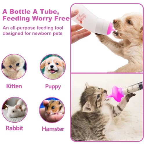 Pet Feeding Nipple with Syringe, Soft Silicone Nursing Pet Feeding Bottle, Ventilation Valve Resistant Tearing for Puppies, Kittens, Rabbit, Small Wildlife (S Nipple,Pink) - color: Pink-S Size