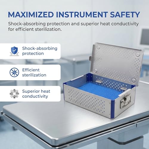 Autoclavable Aluminum Sterilization Tray, Silicone Mat for Ultrasonic Cleaning & Dental Tools 11.8"×7.9"×3.5"