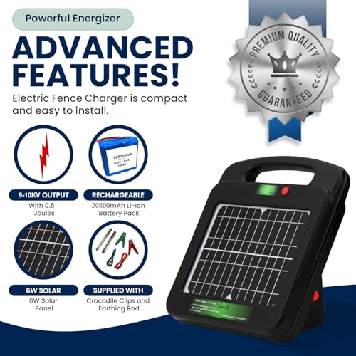 My Animal Command Solar Power Electric Fence Energizer Charger 0.5 Joules | Lithium Ion Battery, Containment, Protection, Livestock, Pet, Horses, Cattle, Sheep, Earthing rod included - size: MAC6ML 0.5 Joules