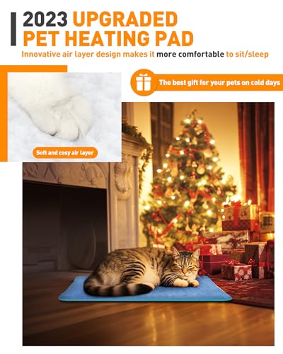 PETNF Pet Heating Pad Temperature Adjustment Anti-bite Puppy with Timer Cat Heating Pad Indoor Waterproof Pet Warming Pad Electric Heated Bed Mat Dog - color: Blue, size: XL: 35.5'' x 23.6''