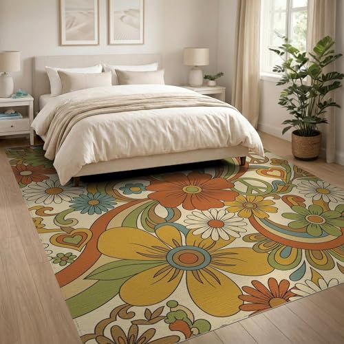 8'x10' Washable Flatwoven Rug, Sage Green Groovy Floral Stain Resistant Extra Large Carpet for Dining Room, Large Office, Lounge, Non-Slip Chair-Friendly Mat | Ref:1969519 - color: Beige/Pattern 27, size: 8' x 10' (Rectangular)