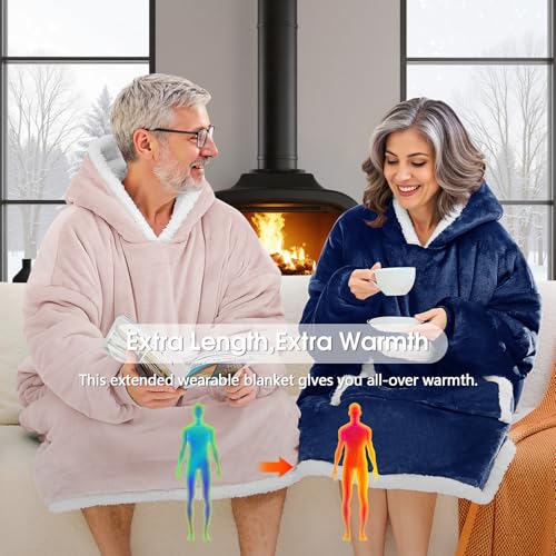 JOYWOO Pink Wearable Blanket Hoodie,Oversized Cat Lovers Sweatshirt Blanket for Adult,Birthday Gifts for Women,Mom,Girlfriend,Cozy Hooded Blanket with Giant Pocket and Winter Gifts,Dusty Pink Standard - color: Dusty Rose, size: Adult