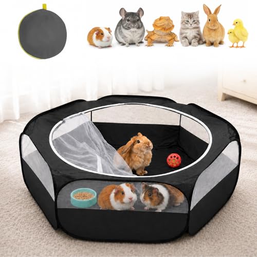 Amakunft Small Animal Pop-Up Playpen with Mesh Cover, 47'' x 23.6'' x 15'' Chicken Brooder Box, Play Pen Indoor Outdoor for Guinea Pigs, Bunny, Rabbits, Ferrets, Chinchillas, Kittens - color: black