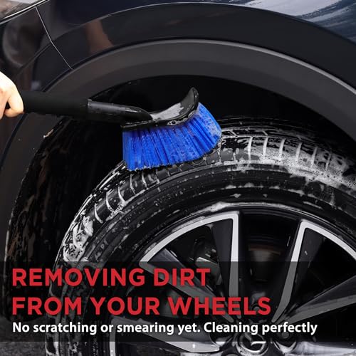 TAKAVU 17.5in Tire Brush, Stiff Bristle Long Handle, Heavy Duty (Blue) | Scrubs Sidewalls, Brake Dust & Wheel Wells on Cars, Trucks, RVs & Mats - color: Blue