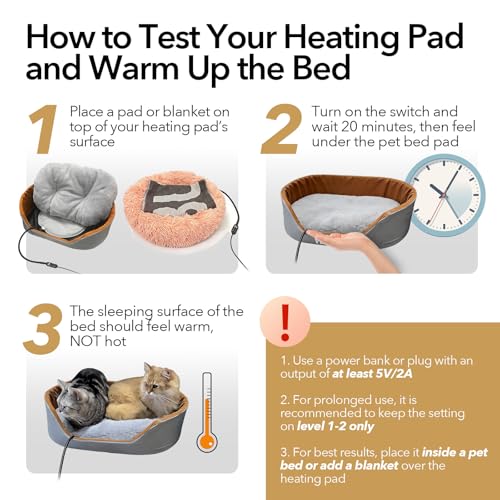 USB Pet Heating Pad – Turns Any Pet Bed Heated (Use Inside Bed), 5V/2A Required, 5-Temp & Timer, 140°F Auto Shut-Off, Waterproof Warmer for Cats/Dogs, Power Bank/Wall Powered (14"x14") - size: 14"x14" Round