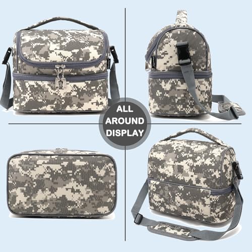 FlowFly Kids Double Decker Cooler Insulated Lunch Bag Large Tote for Boys, Girls, Men, Women, With Adjustable Strap, Digital Camo - color: Digital Camo