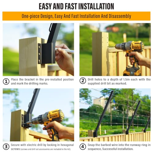 8-Pack Angle 25° Fence Post Extender, 40" Fence Barbed Wire Extend Arm，for Outdoor Fences to Increase Height, Protect Privacy and Pets Jumping Off (8, 40in-25°Angles - Wood Post) - size: 40in-25°Angles - Wood Post